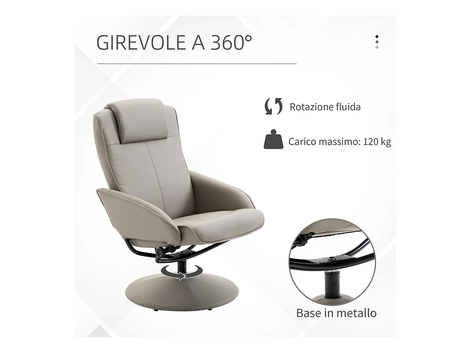 Poltrona relax reclinabile con poggiapiedi in similpelle grigio