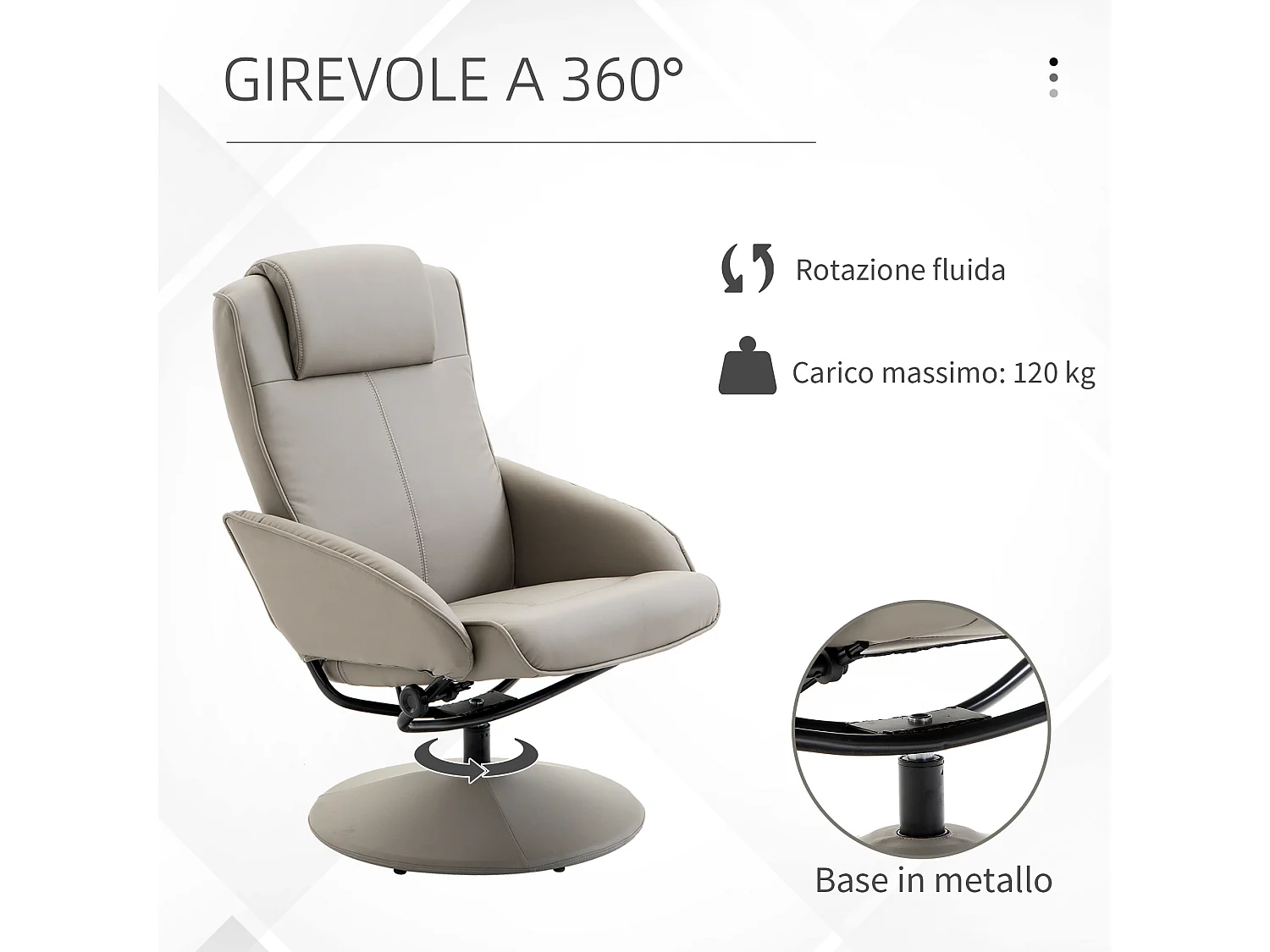 Poltrona relax reclinabile con poggiapiedi in similpelle grigio