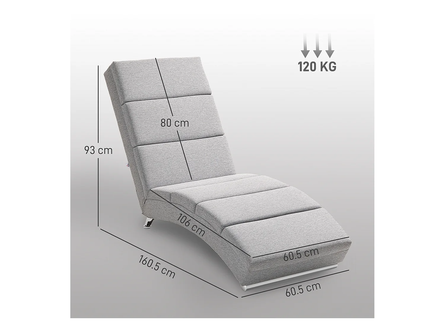 Chaise longue reclinabile con schienale alto in tessuto grigio