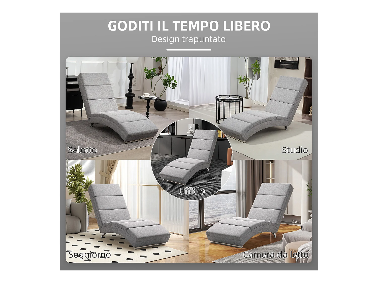 Chaise longue reclinabile con schienale alto in tessuto grigio