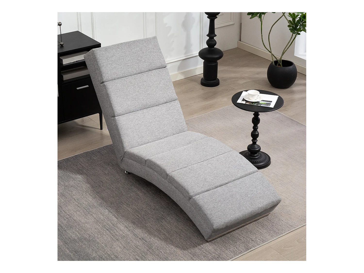 Chaise longue reclinabile con schienale alto in tessuto grigio