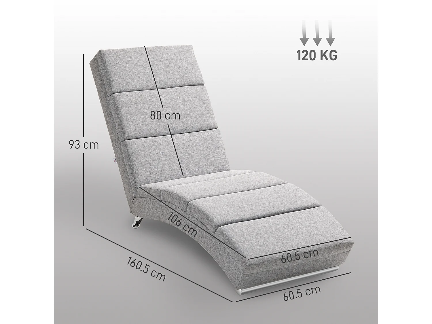 Chaise longue reclinabile con schienale alto in tessuto grigio