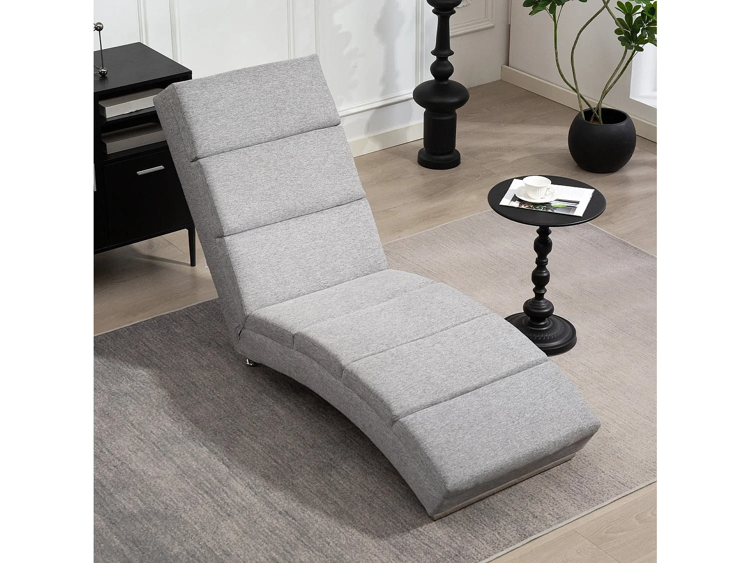 Chaise longue reclinabile con schienale alto in tessuto grigio