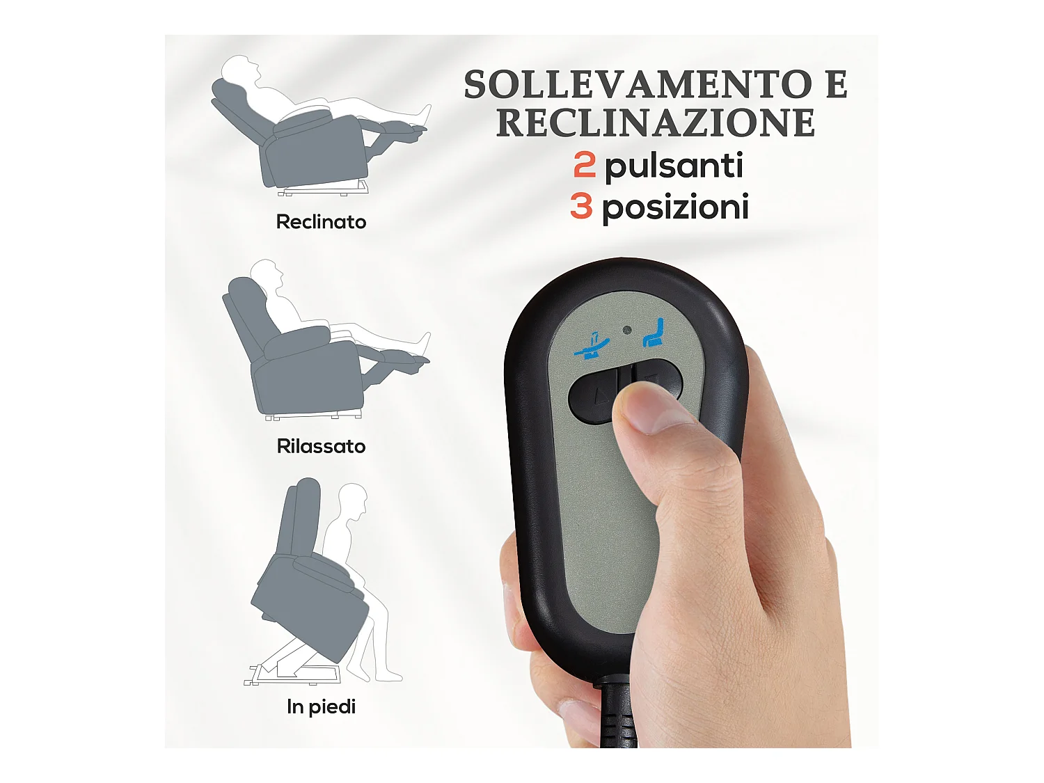 Poltrona alzapersona in finta pelle con 8 punti massaggianti grigia