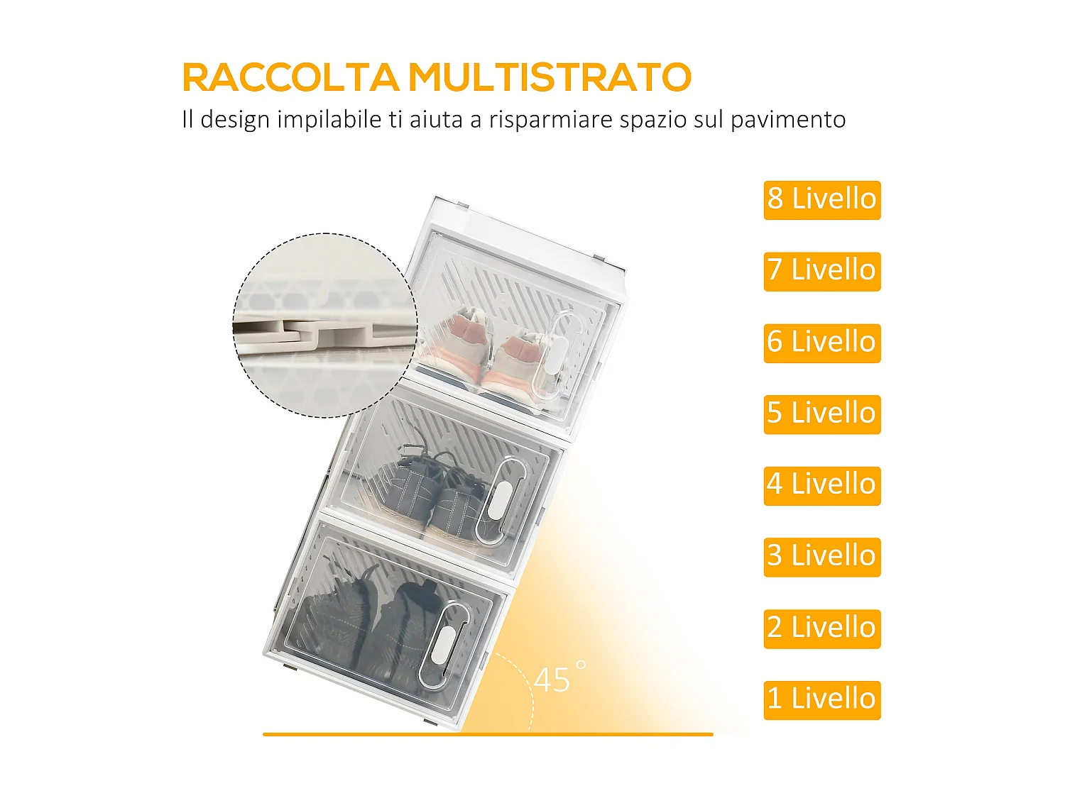 Mobile scarpiera modulabile salvaspazio 8 cubi in plastica pp