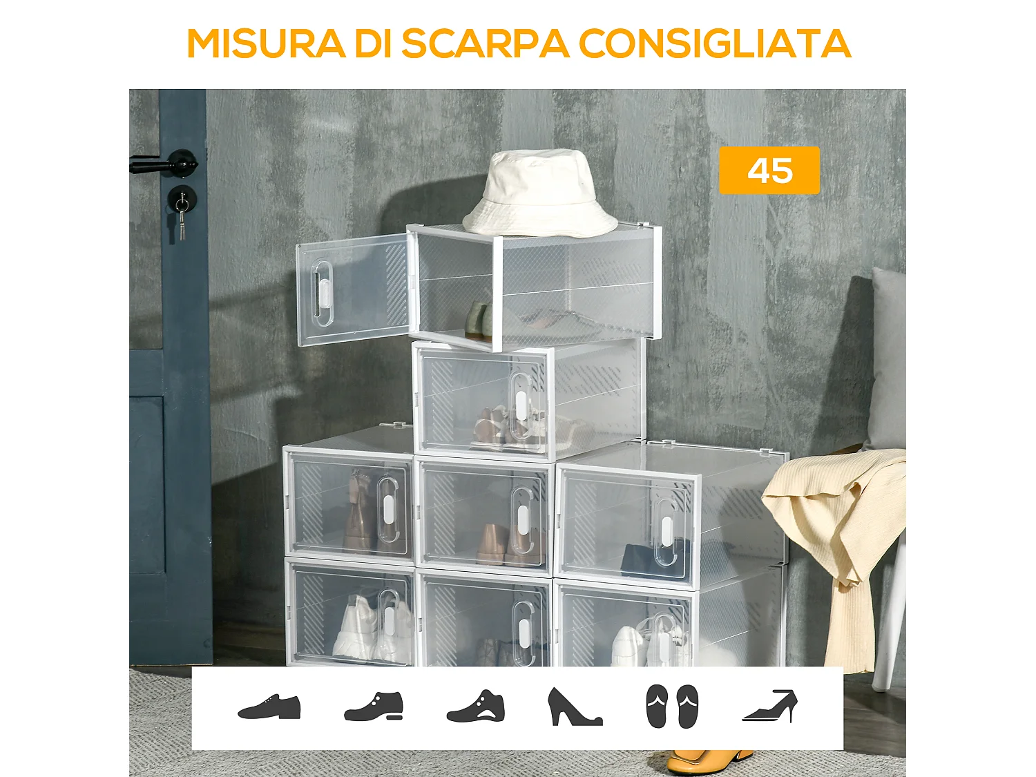 Mobile scarpiera modulabile salvaspazio 8 cubi in plastica pp