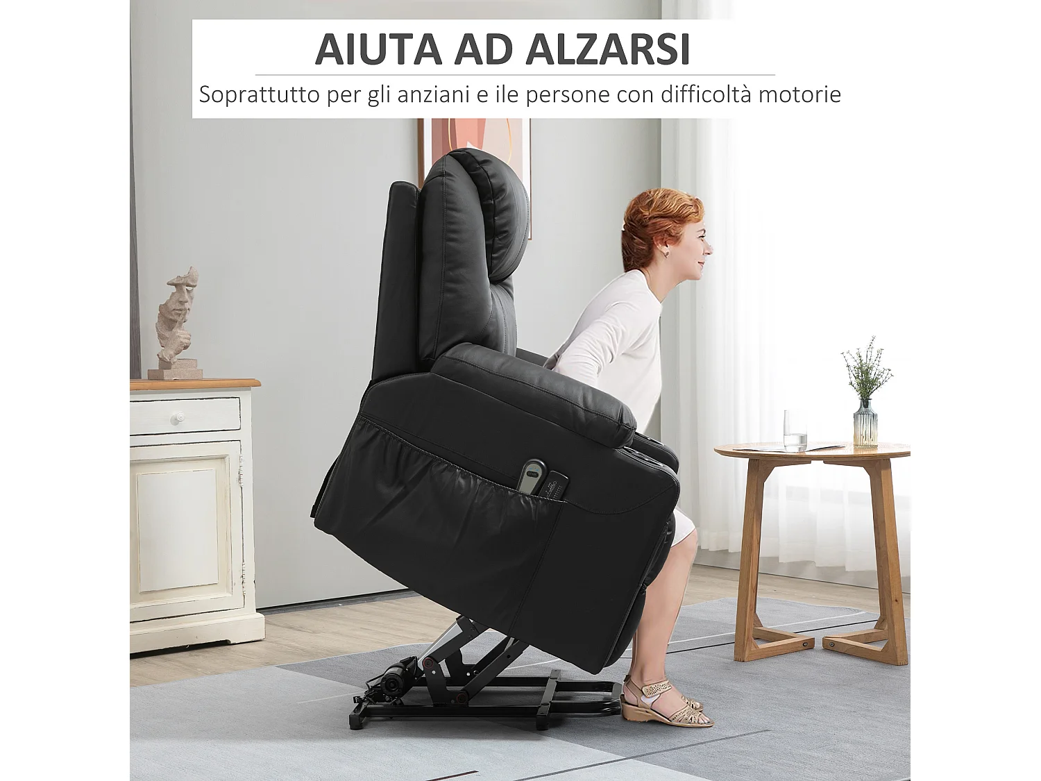 Poltrona alzapersona massaggiante e reclinabile max 135° nero
