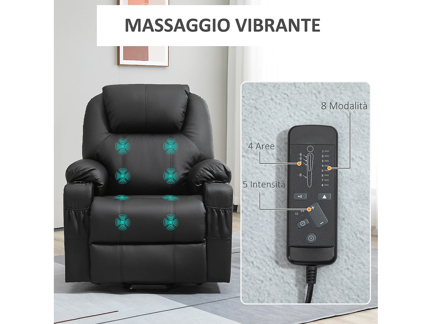 Poltrona alzapersona massaggiante e reclinabile max 135° nero