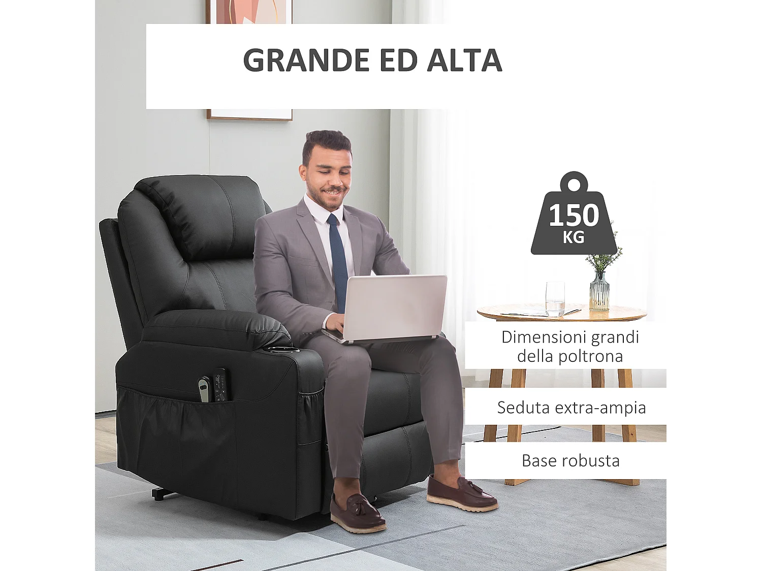 Poltrona alzapersona massaggiante e reclinabile max 135° nero