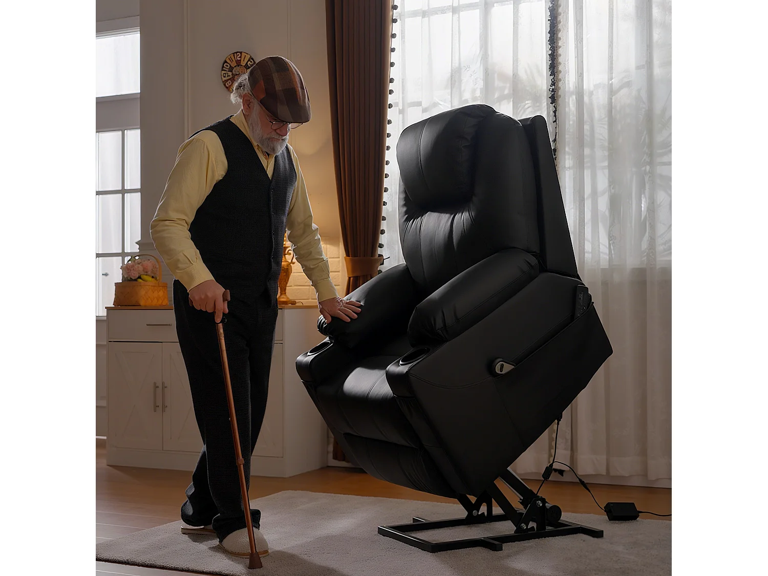 Poltrona alzapersona massaggiante e reclinabile max 135° nero
