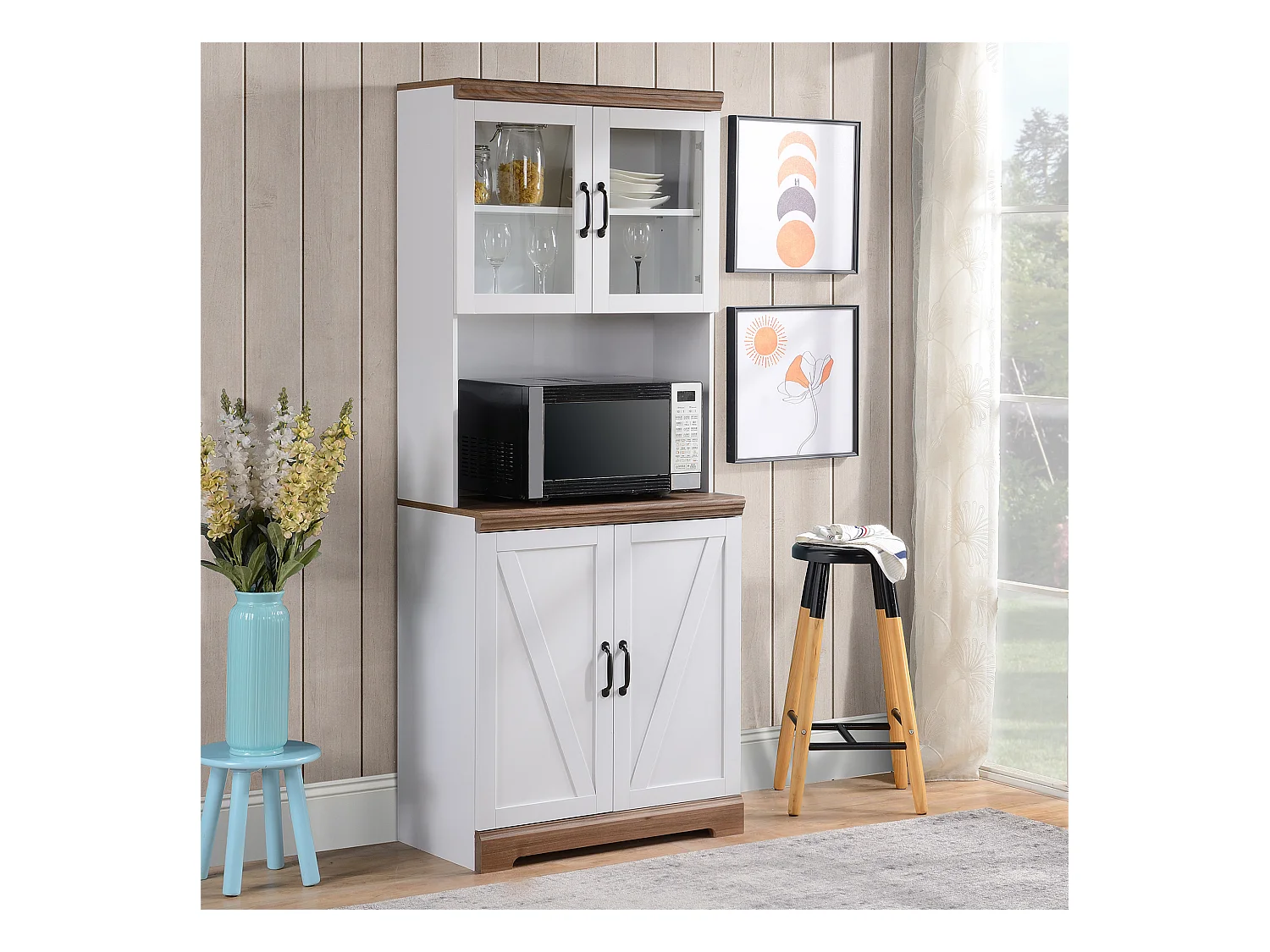 Dispensa per cucina con armadietti a 2 ante e piano di lavoro in mdf