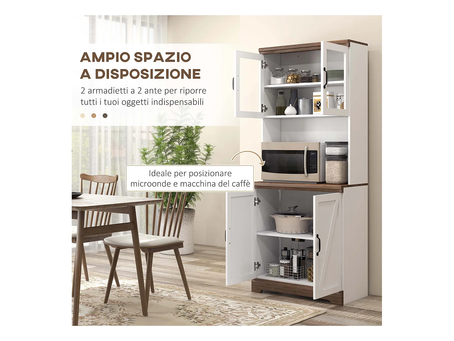 Dispensa per cucina con armadietti a 2 ante e piano di lavoro in mdf