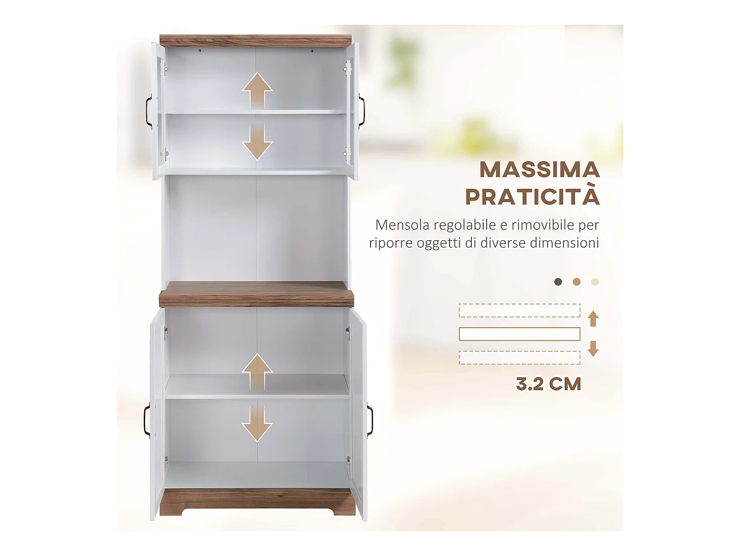 Dispensa per cucina con armadietti a 2 ante e piano di lavoro in mdf