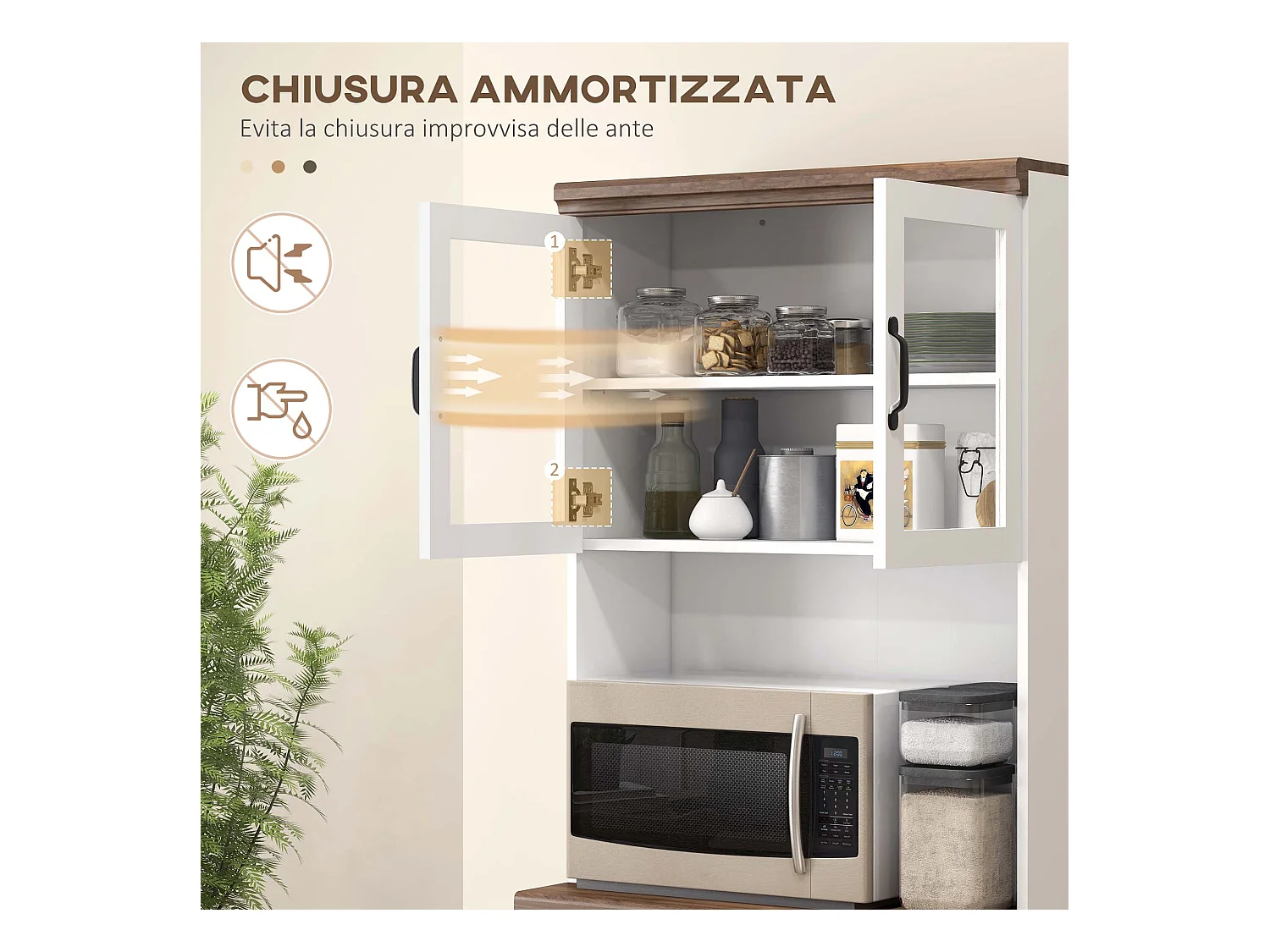 Dispensa per cucina con armadietti a 2 ante e piano di lavoro in mdf