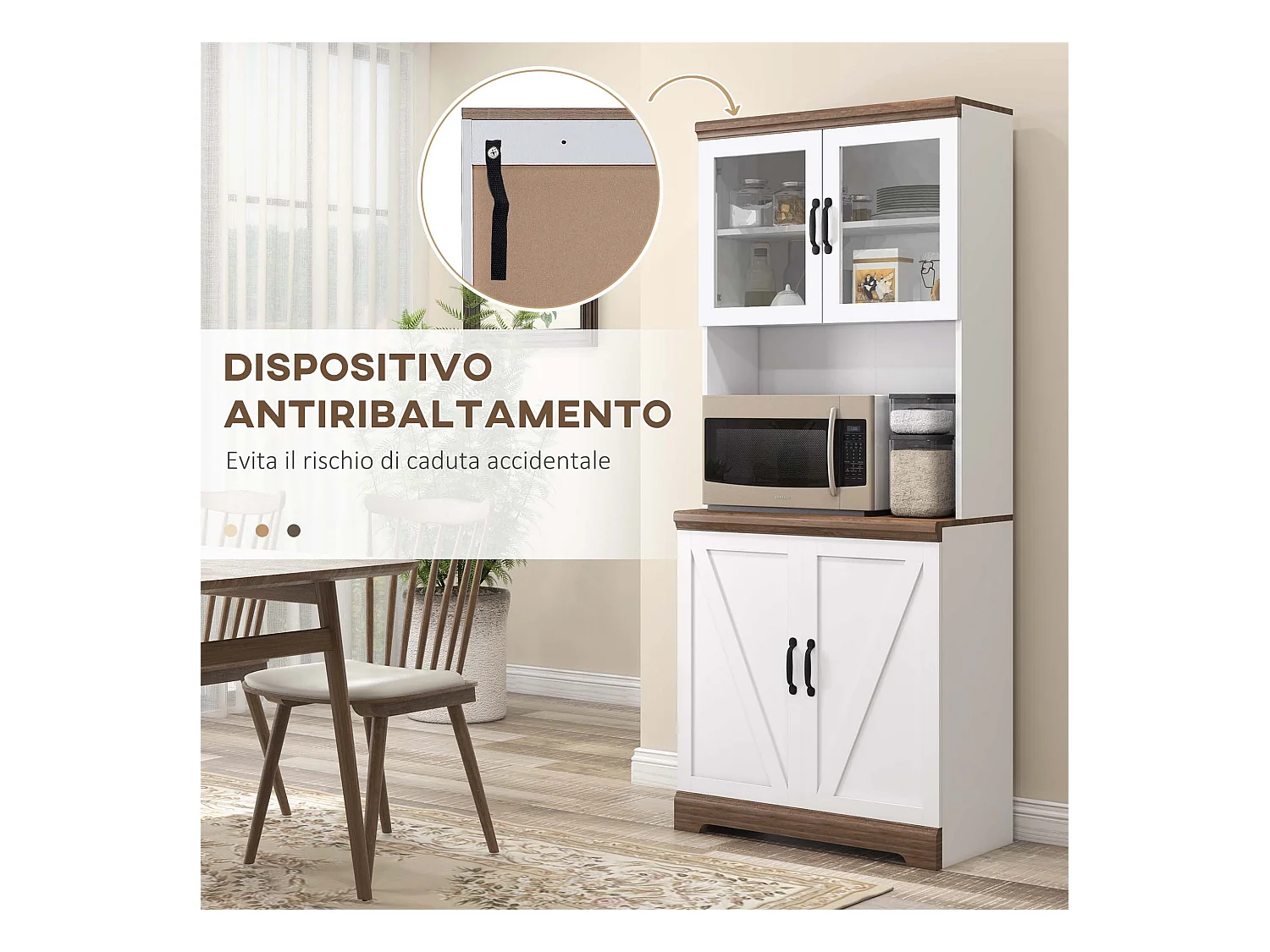Dispensa per cucina con armadietti a 2 ante e piano di lavoro in mdf