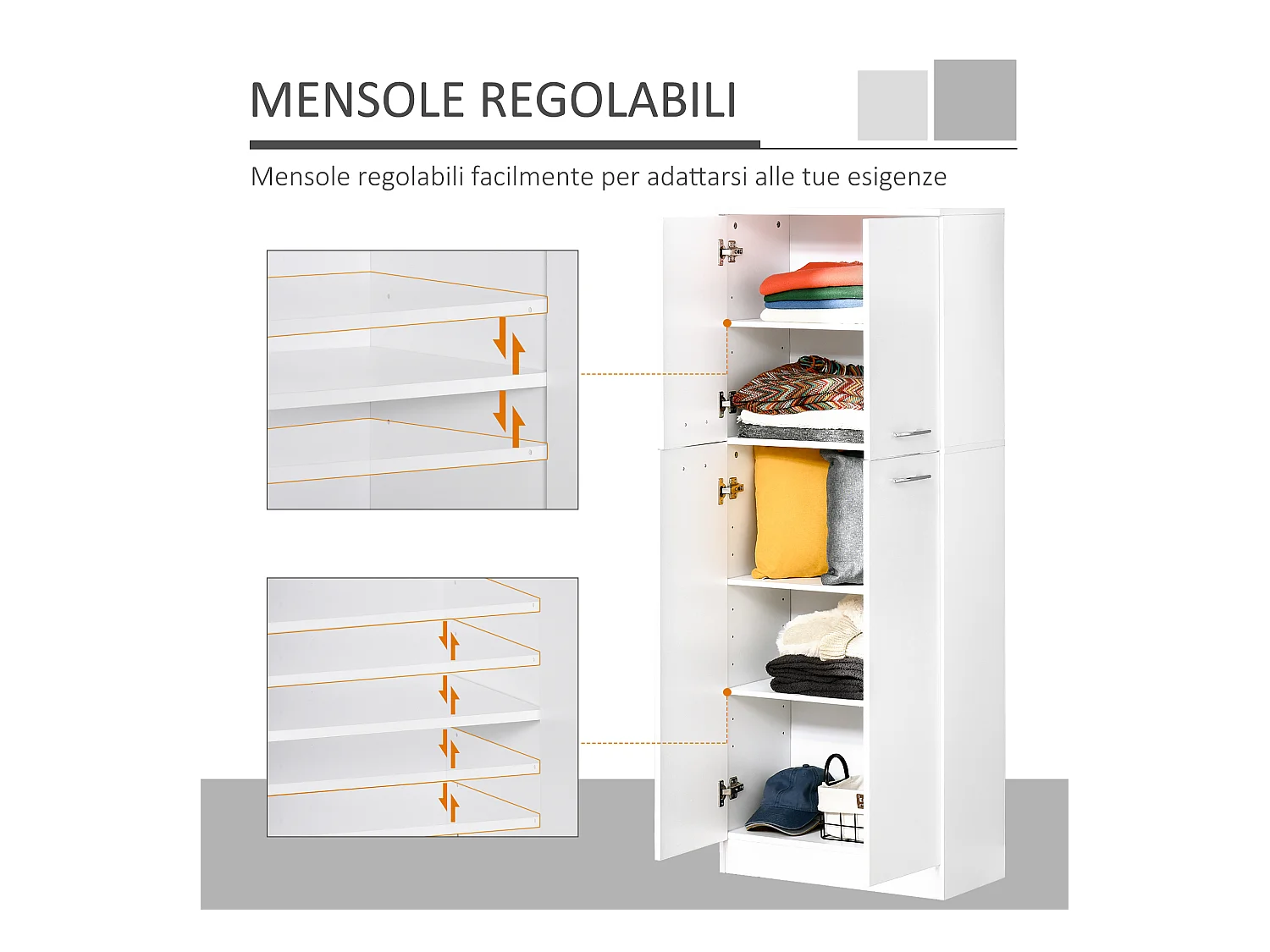 Mobile moderno multiuso 2 armadietti mensole regolabili bianco