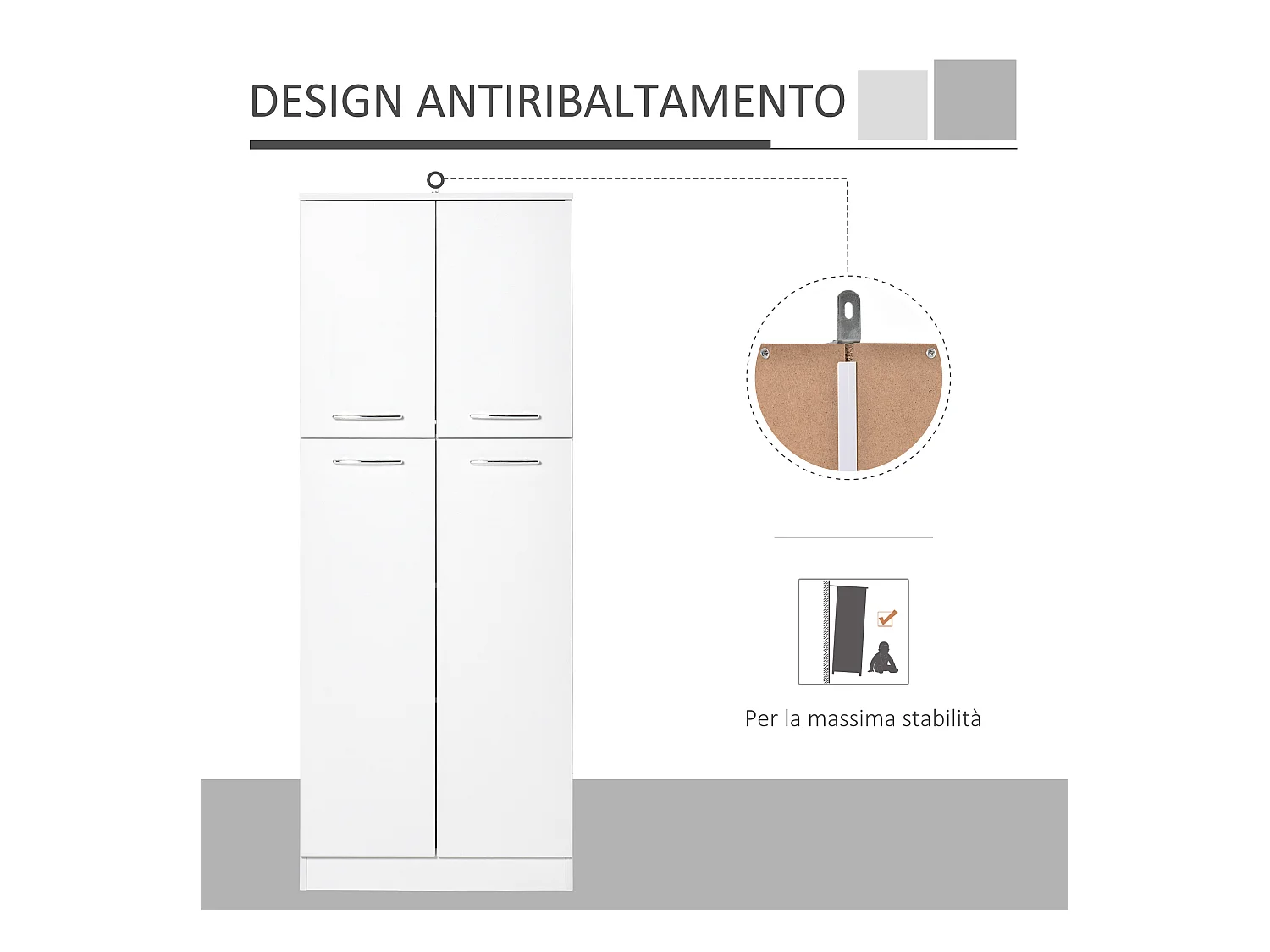 Mobile moderno multiuso 2 armadietti mensole regolabili bianco