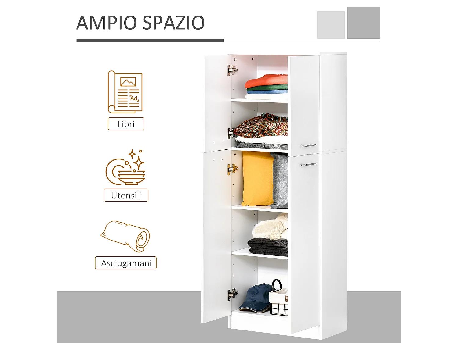 Mobile moderno multiuso 2 armadietti mensole regolabili bianco