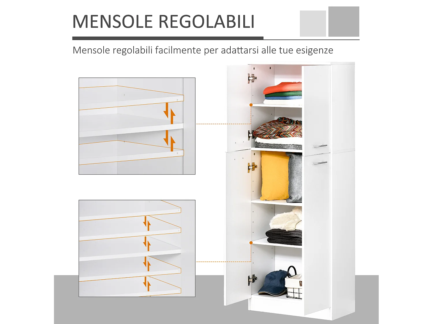 Mobile moderno multiuso 2 armadietti mensole regolabili bianco