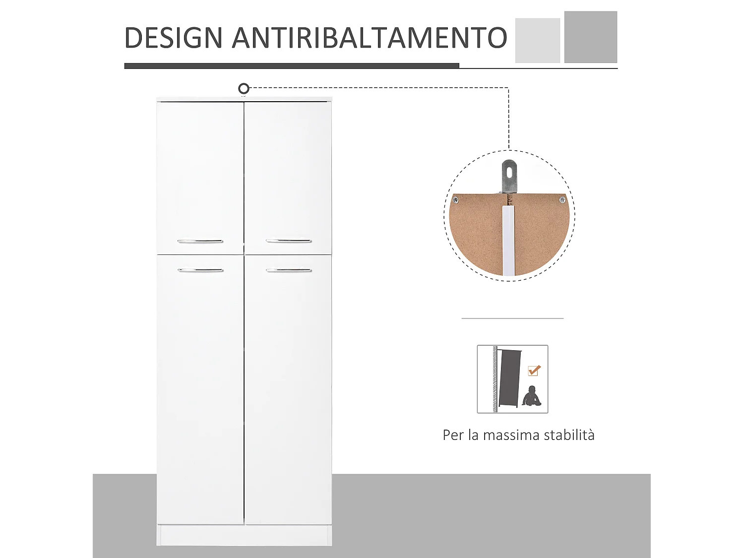 Mobile moderno multiuso 2 armadietti mensole regolabili bianco