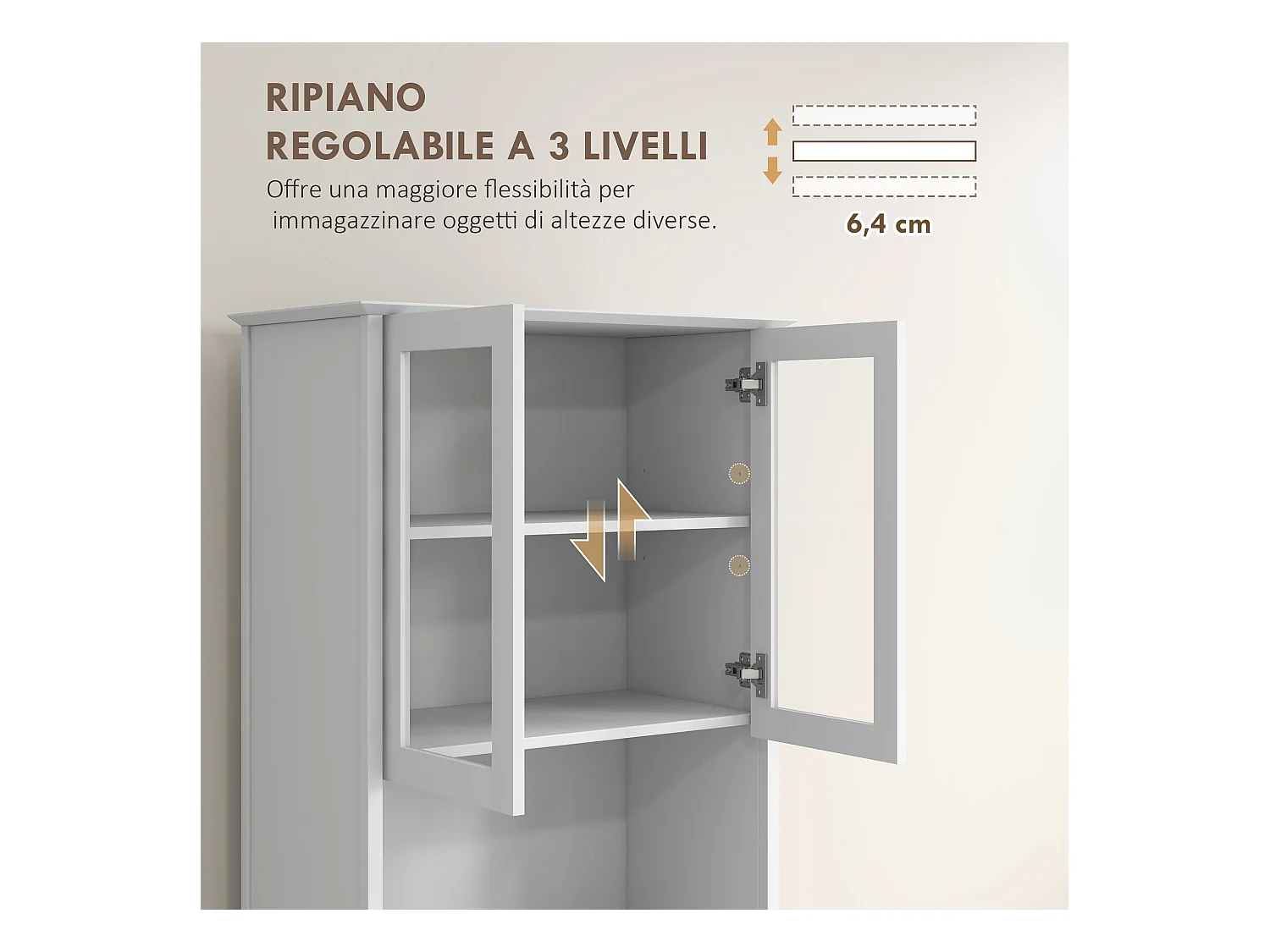 Dispensa cucina con armadietto a 2 livelli e 3 cassetti in mdf bianco