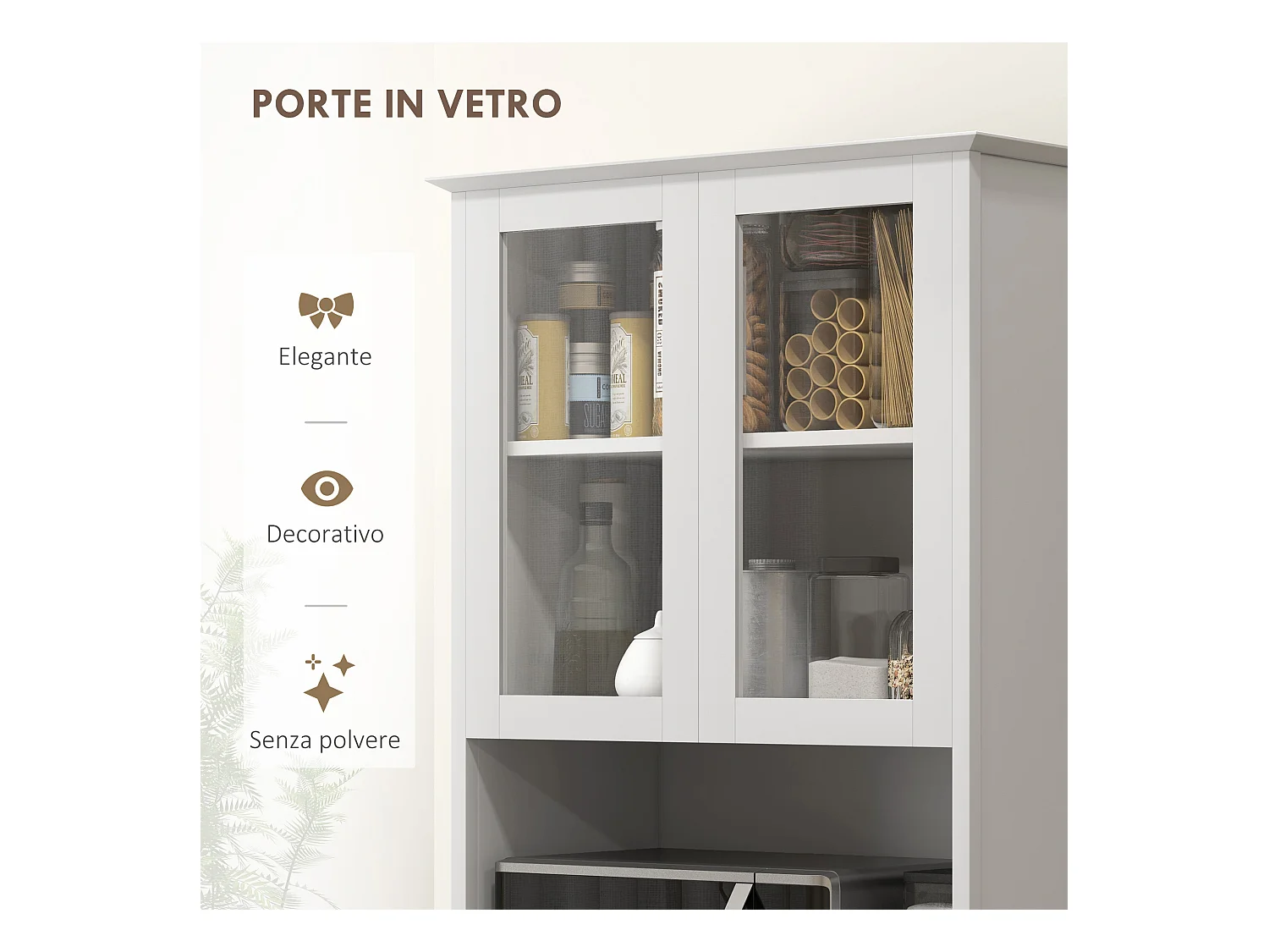 Dispensa cucina con armadietto a 2 livelli e 3 cassetti in mdf bianco