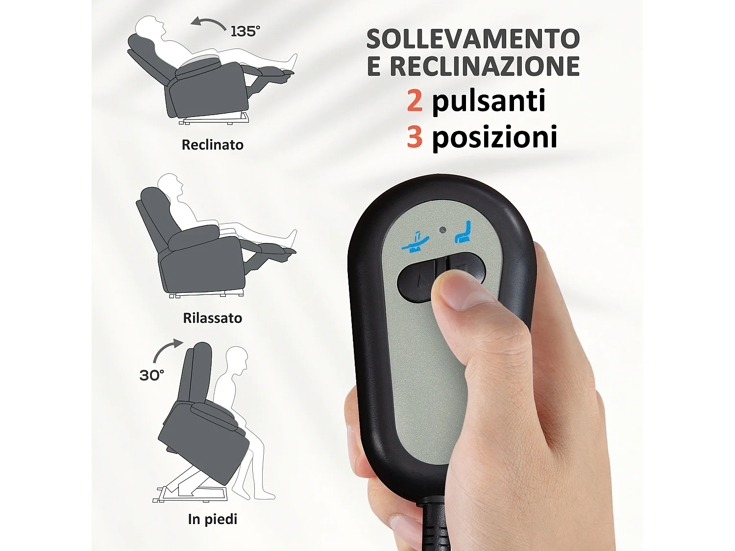 Poltrona alzapersona elettrica e reclinabile con telecomando grigio