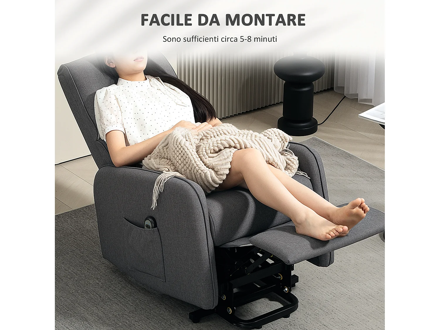 Poltrona alzapersona elettrica e reclinabile con telecomando grigio