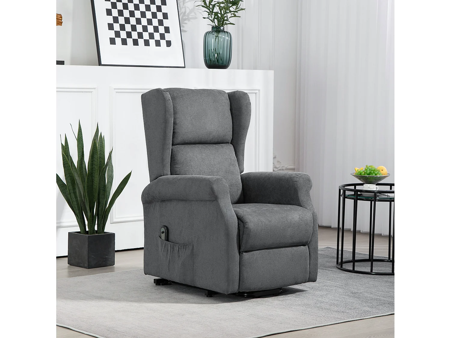 Poltrona alzapersona teclinabile con telecomando grigio scuro