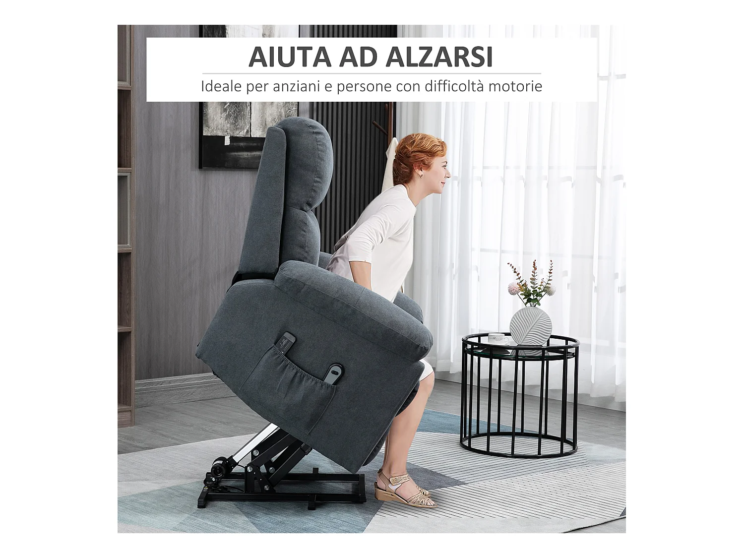Poltrona massaggiante alzapersona con telecomando e poggiapiedi