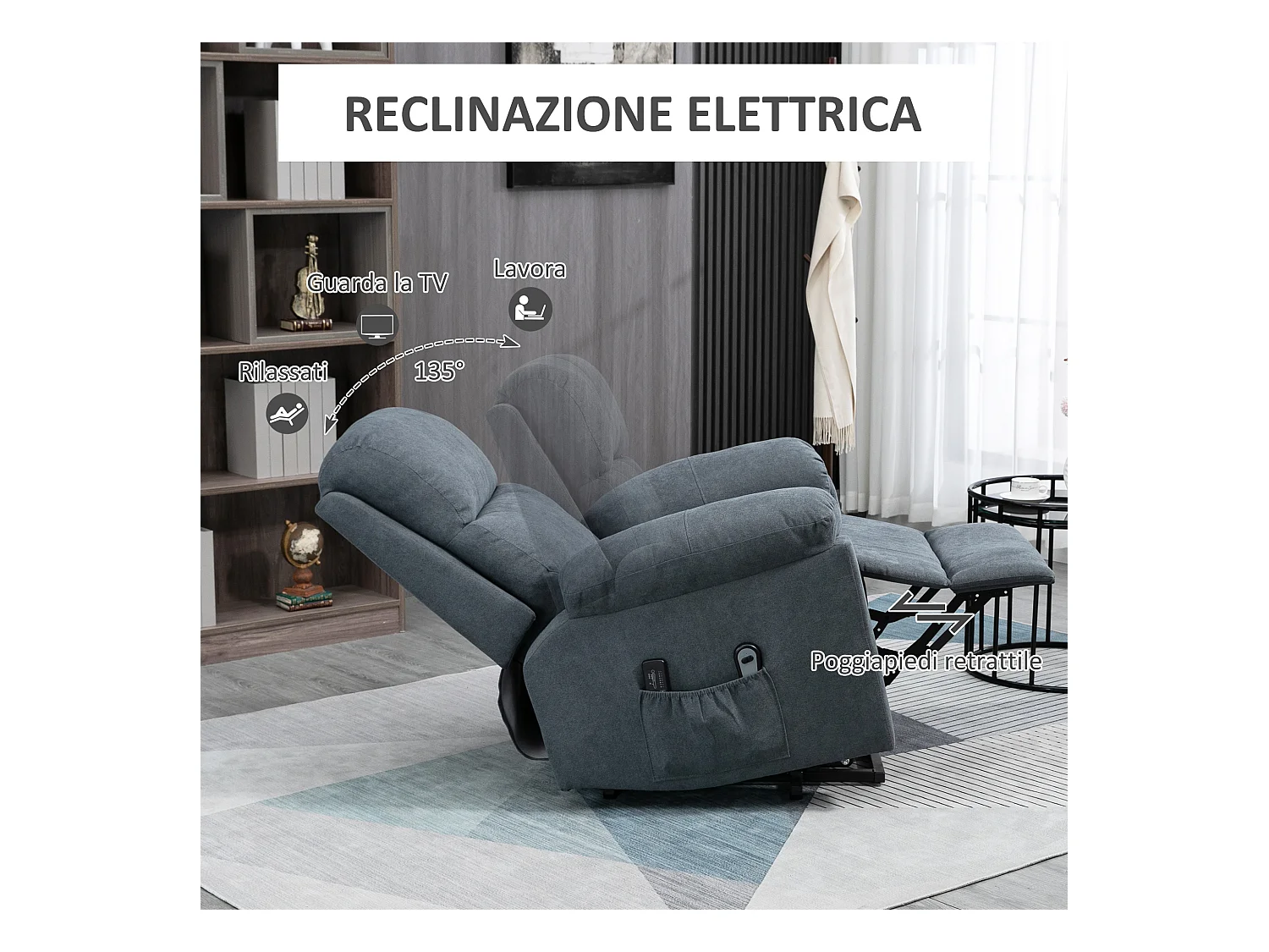 Poltrona massaggiante alzapersona con telecomando e poggiapiedi