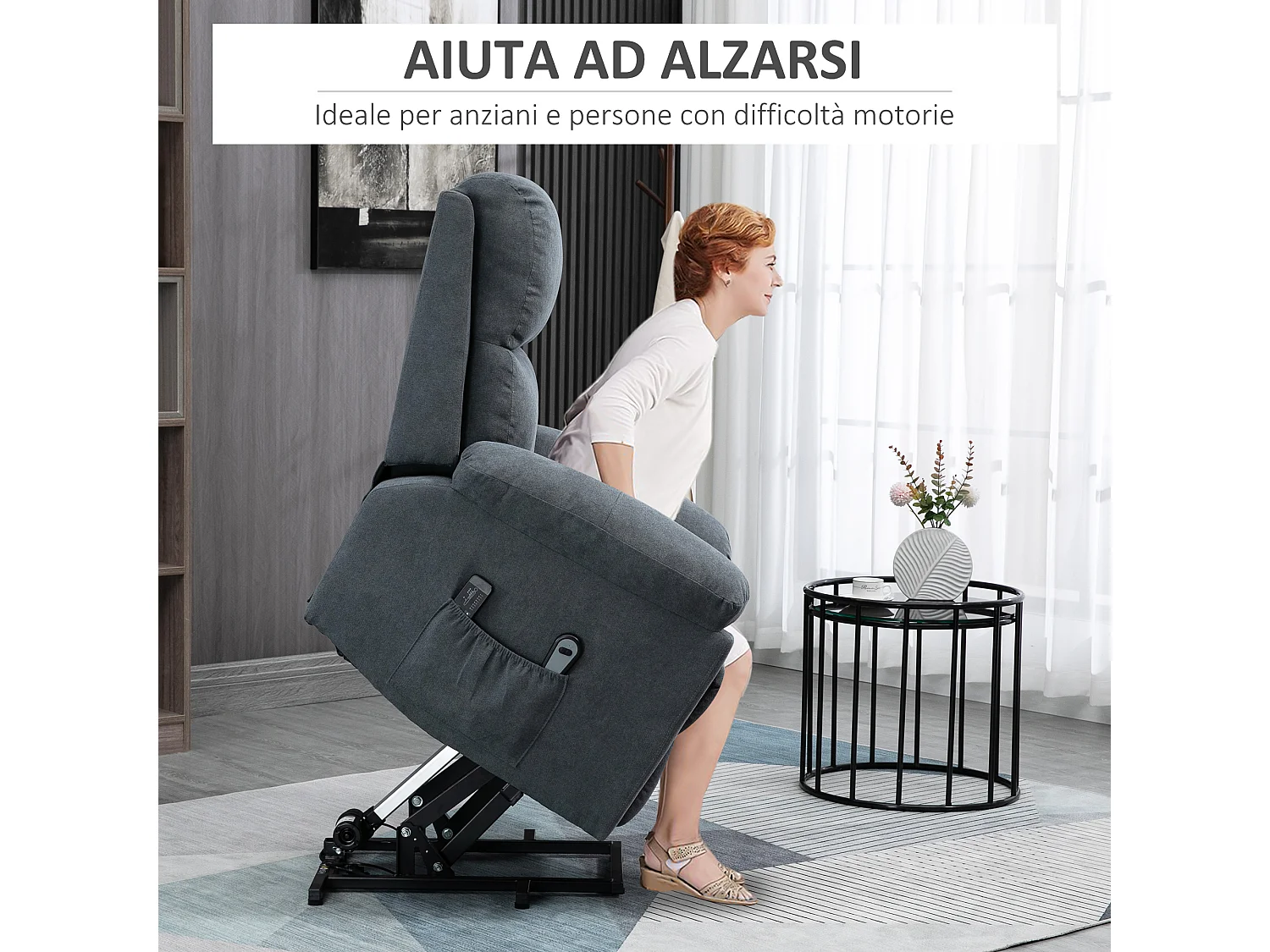 Poltrona massaggiante alzapersona con telecomando e poggiapiedi