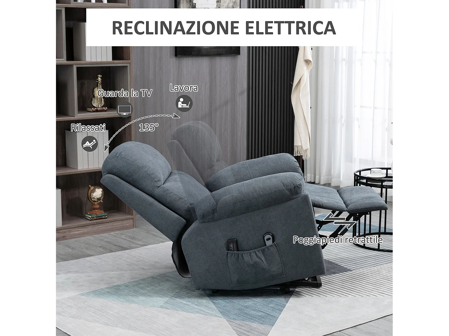 Poltrona massaggiante alzapersona con telecomando e poggiapiedi