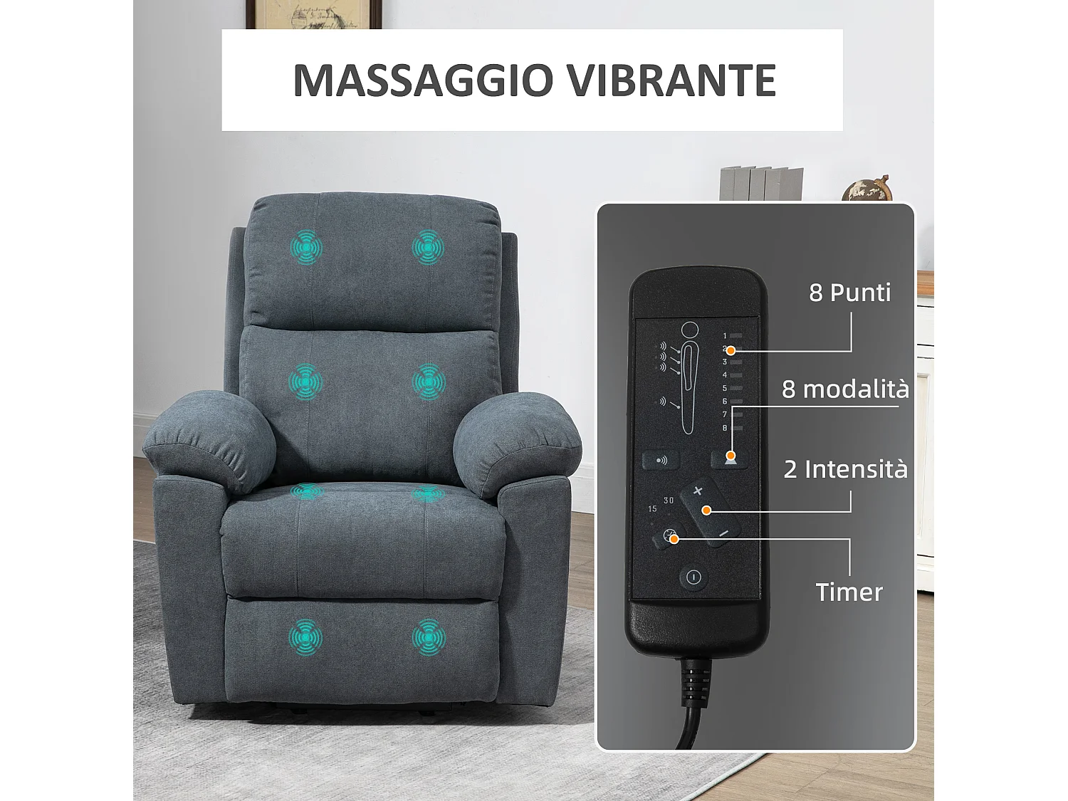 Poltrona massaggiante alzapersona con telecomando e poggiapiedi