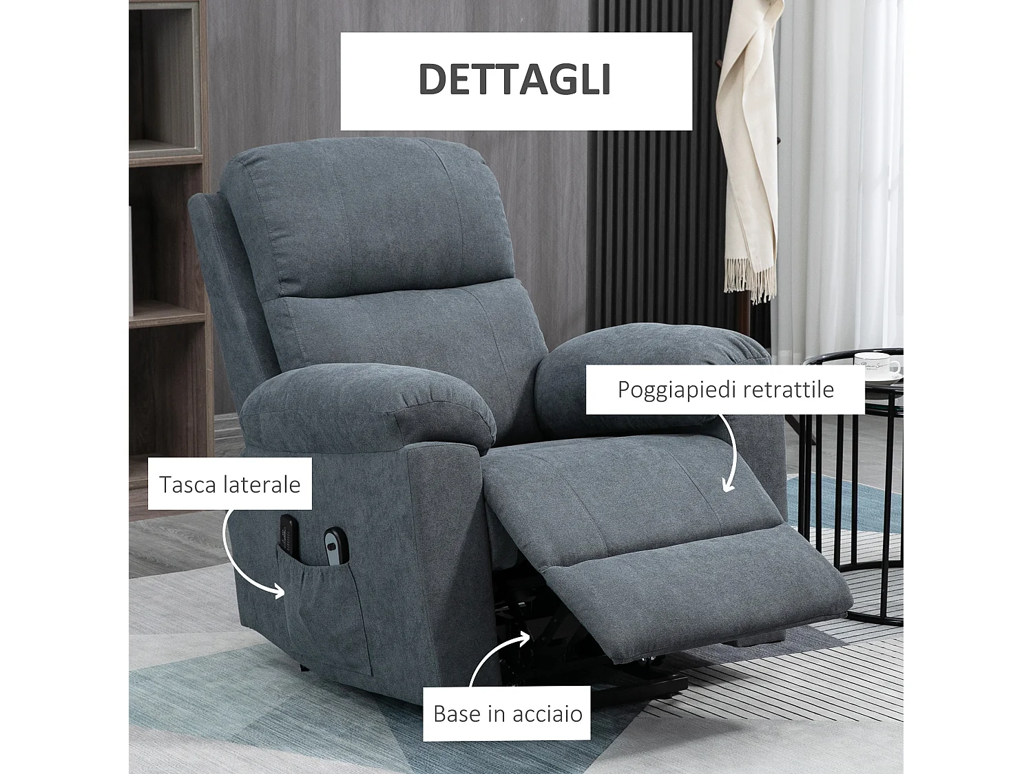 Poltrona massaggiante alzapersona con telecomando e poggiapiedi