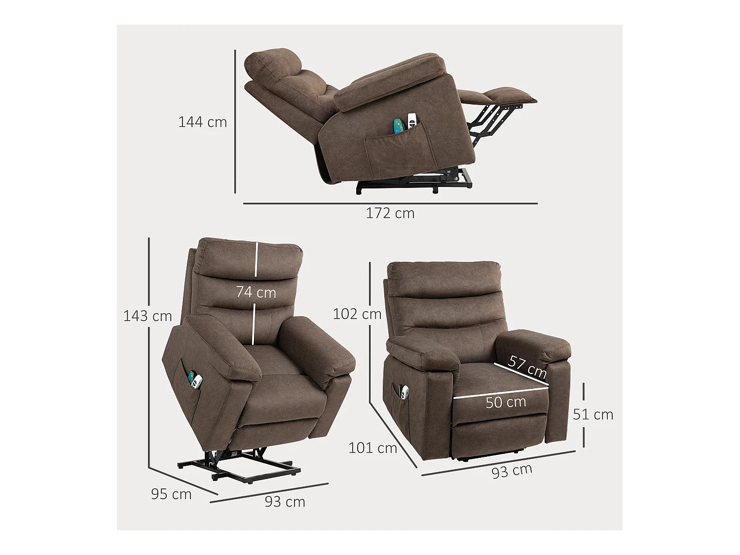 Poltrona alzapersona reclinabile massaggiante marrone scuro