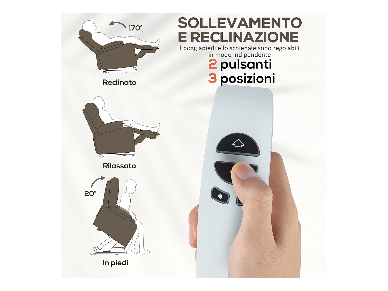 Poltrona alzapersona reclinabile massaggiante marrone scuro