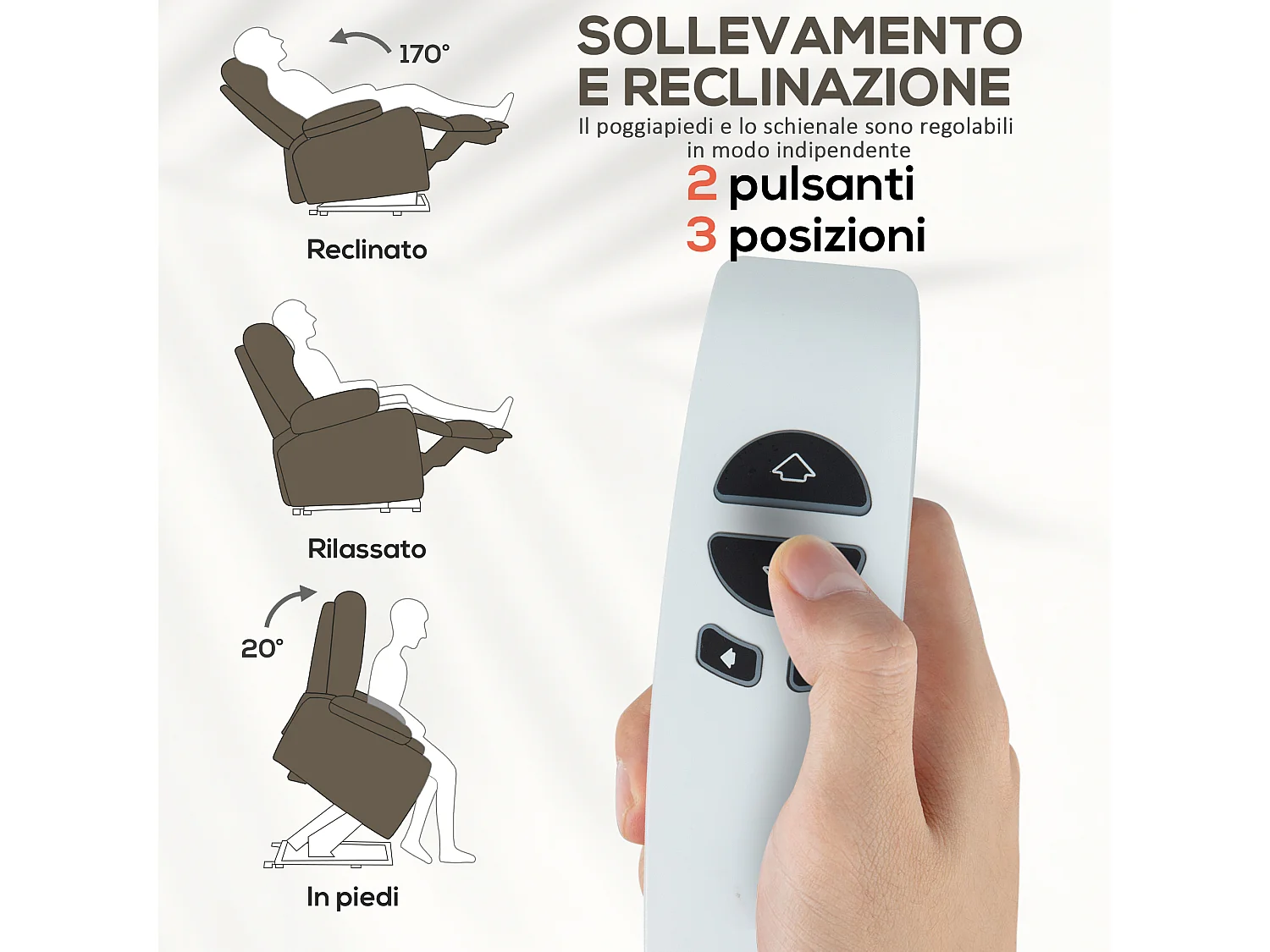 Poltrona alzapersona reclinabile massaggiante marrone scuro