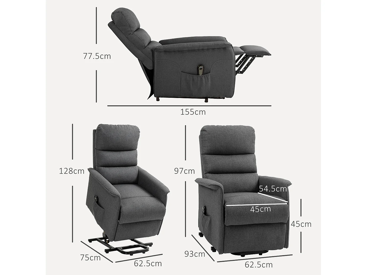 Poltrona alzapersona reclinabile massaggiante e riscaldata grigio