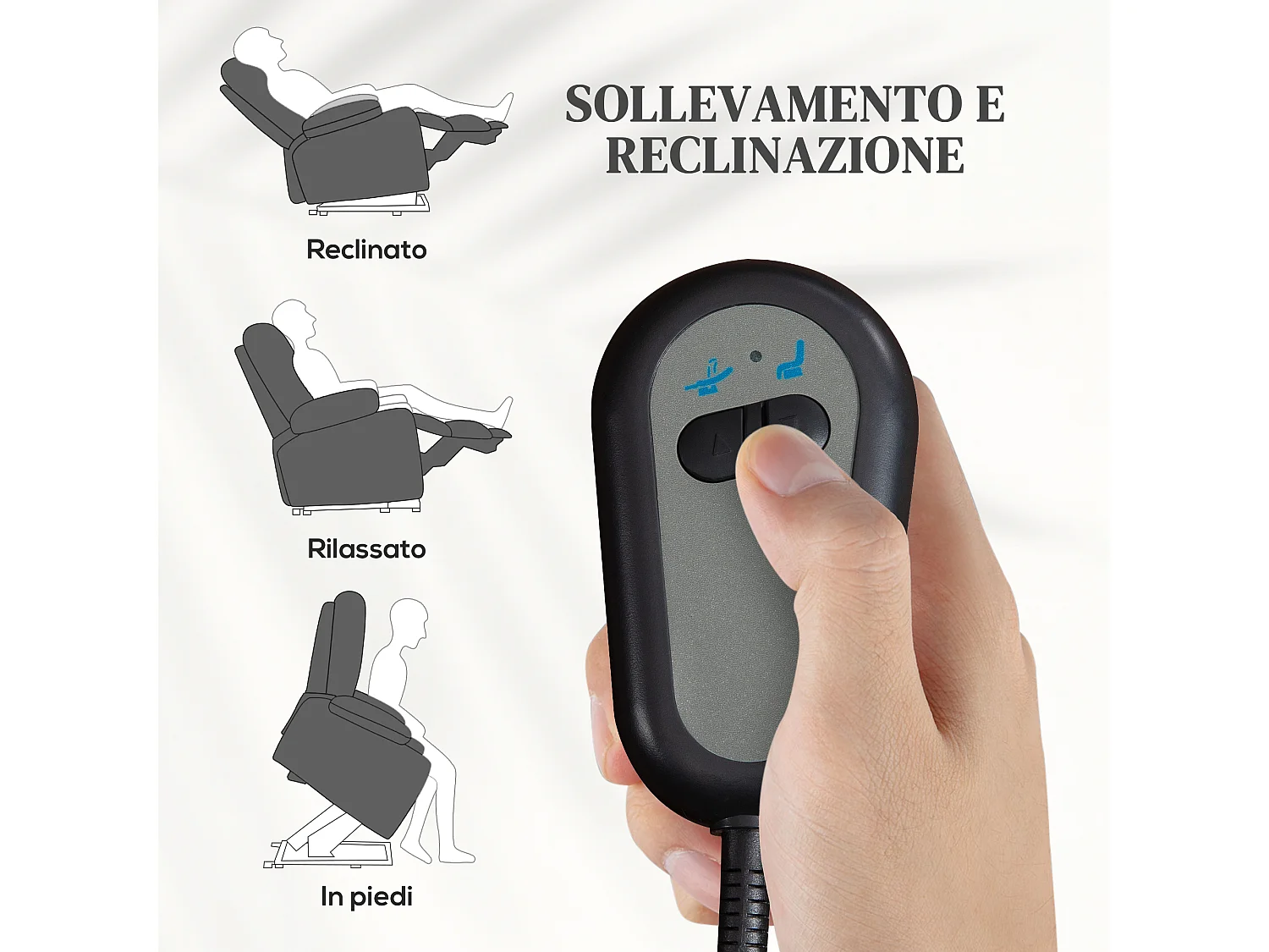 Poltrona alzapersona reclinabile massaggiante e riscaldata grigio