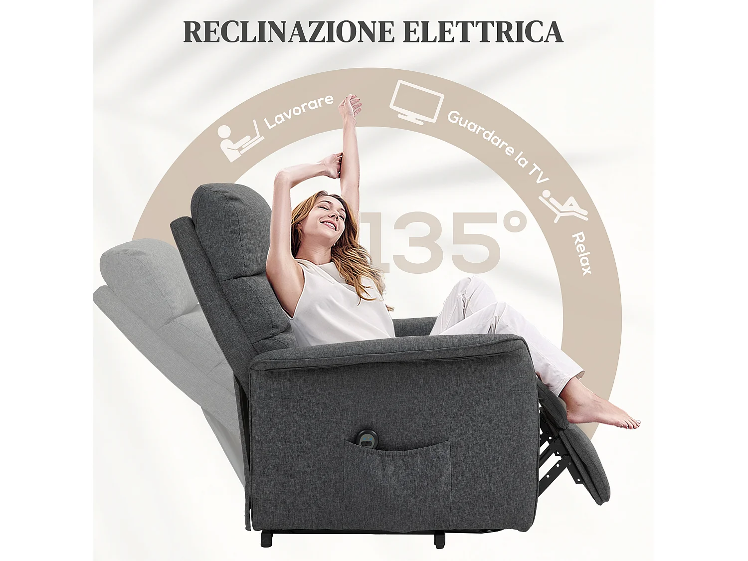 Poltrona alzapersona reclinabile massaggiante e riscaldata grigio