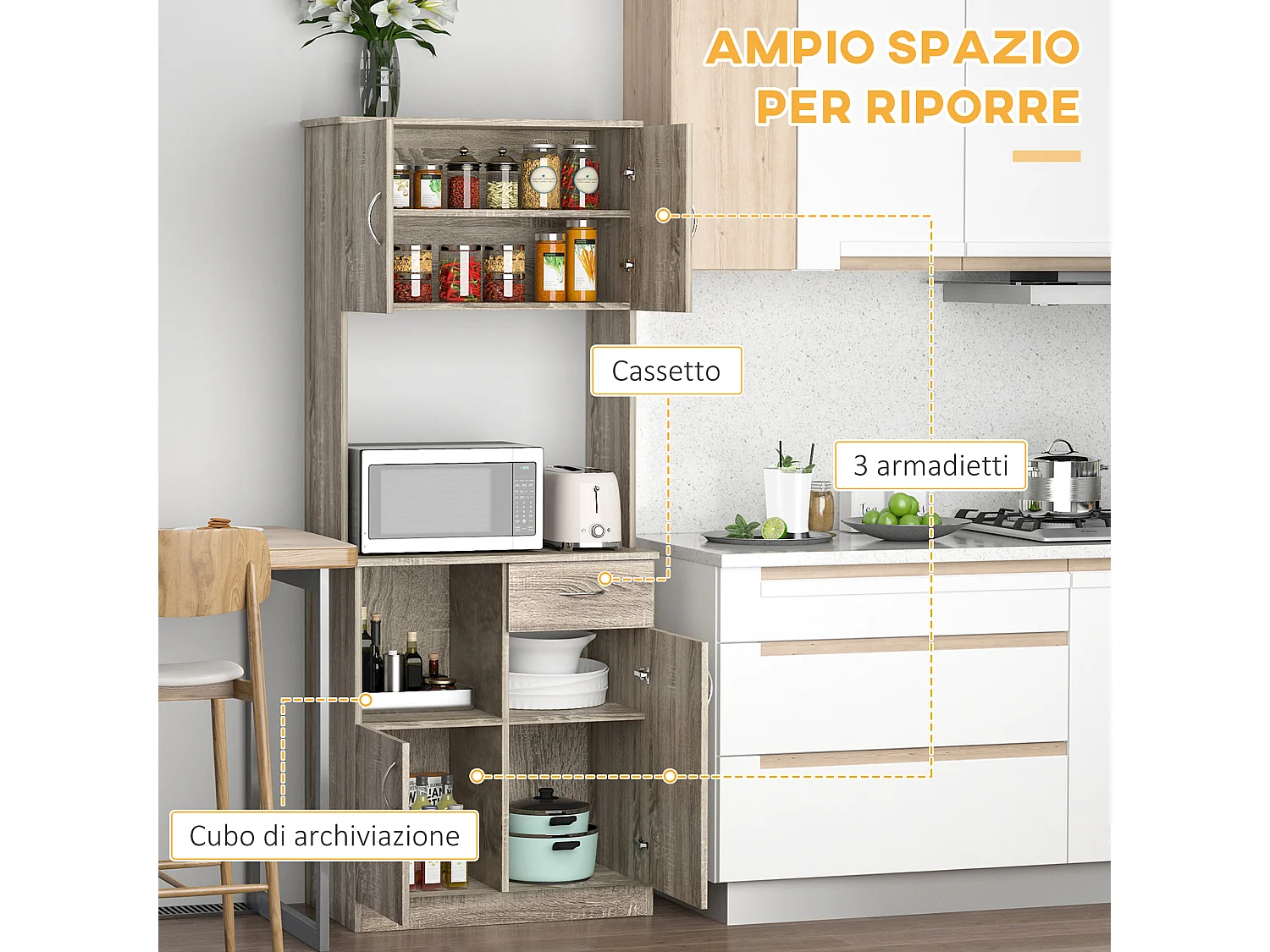Credenza moderna per cucina legno 71x41x178cm