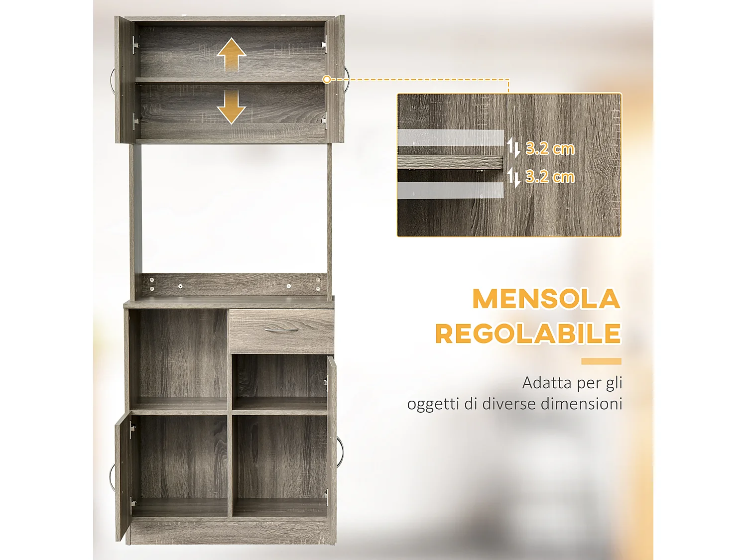 Credenza moderna per cucina legno 71x41x178cm
