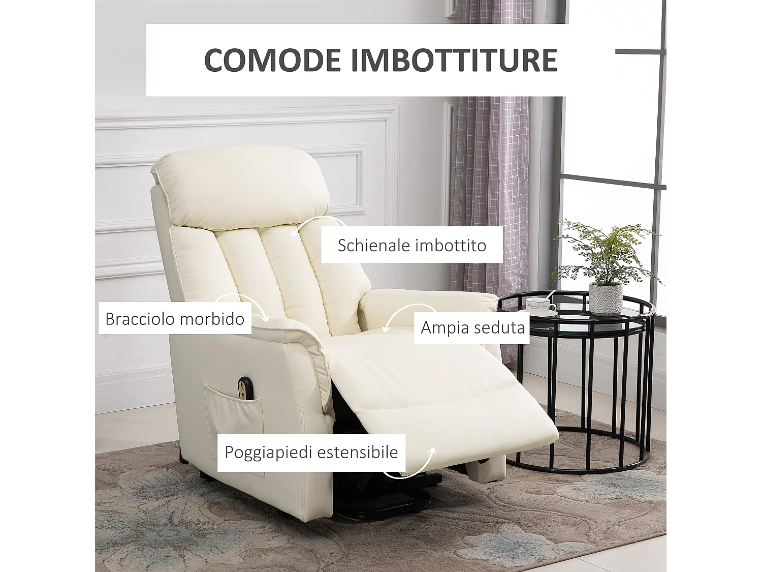 Poltrona relax alzapersone con telecomando reclinazione e poggiapiedi