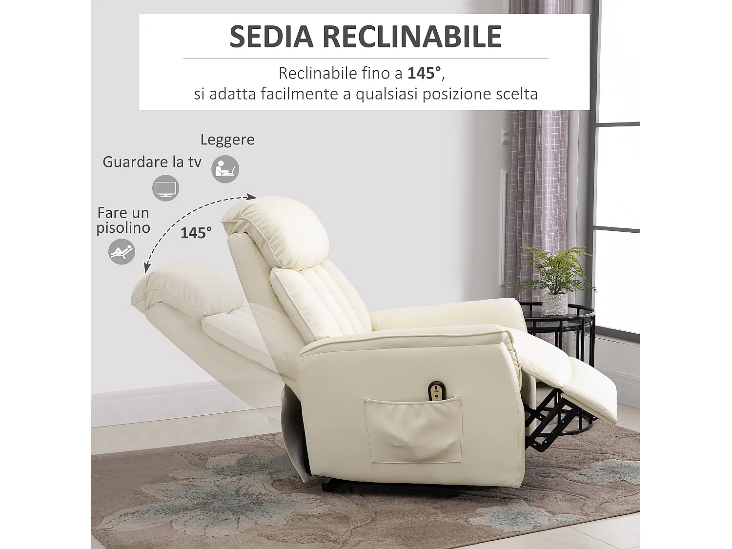 Poltrona relax alzapersone con telecomando reclinazione e poggiapiedi