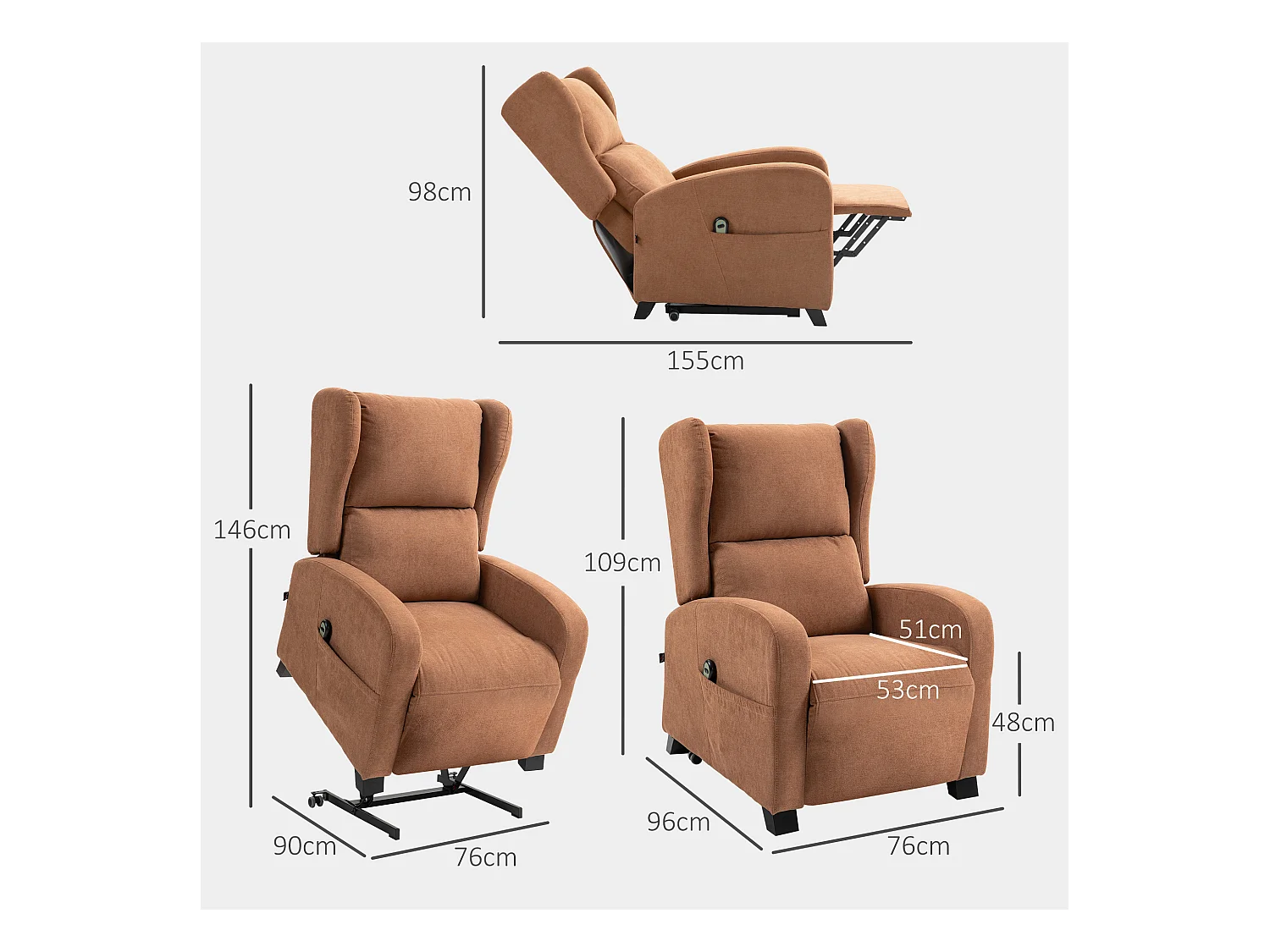 Poltrona relax alzapersona con schienale reclinabile marrone
