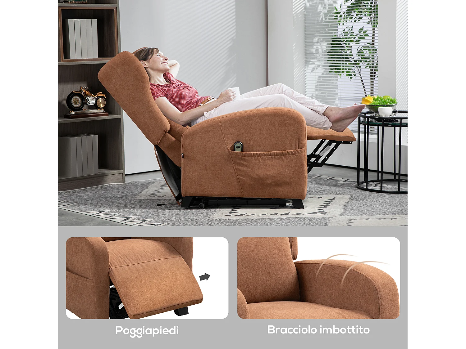 Poltrona relax alzapersona con schienale reclinabile marrone