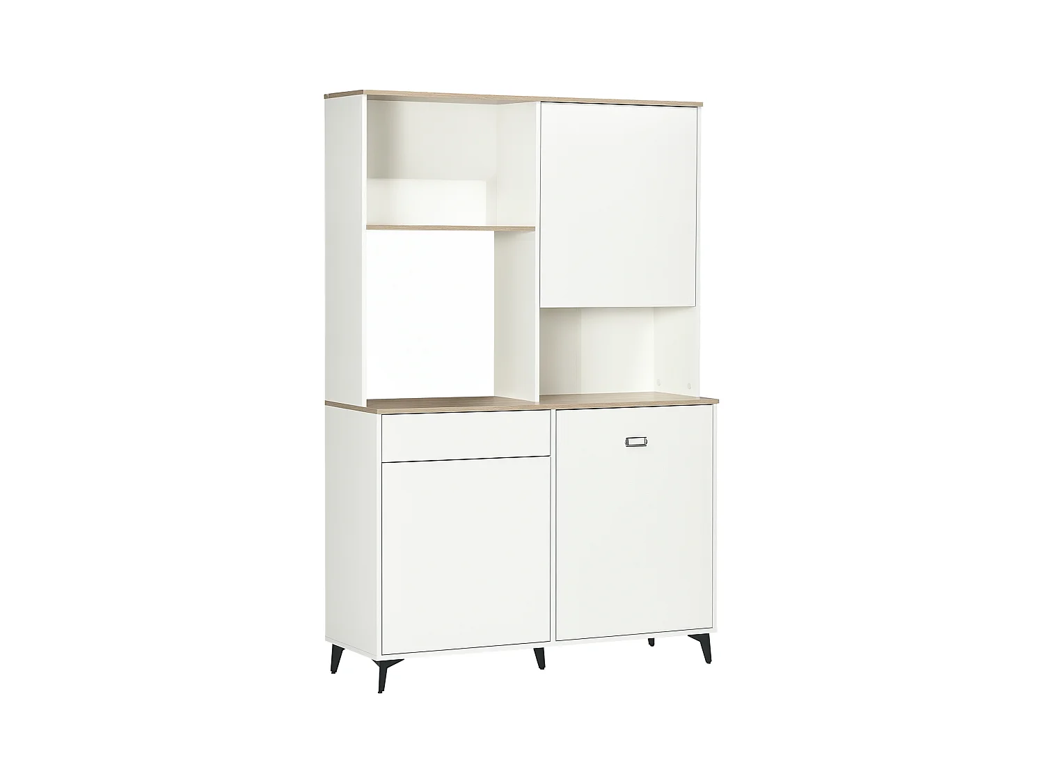 Dispensa cucina con ripiani aperti armadietti e cassetto bianco