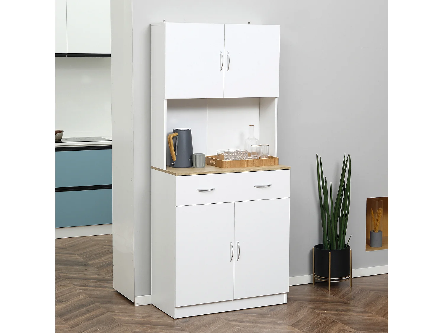Mobile cucina con armadietti e cassetto in legno alto 180cm
