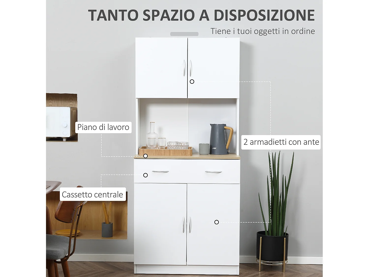 Mobile cucina con armadietti e cassetto in legno alto 180cm